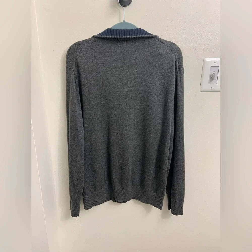 Nautica Gray Quarter Zip Sweater Pullover Ribbed Collar Cotton Blend Men’s Large - Picture 4 of 8
